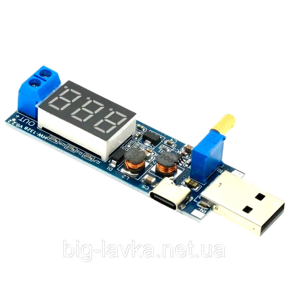 Перетворювач напруги 12В 24В вольтметр USB Type-C