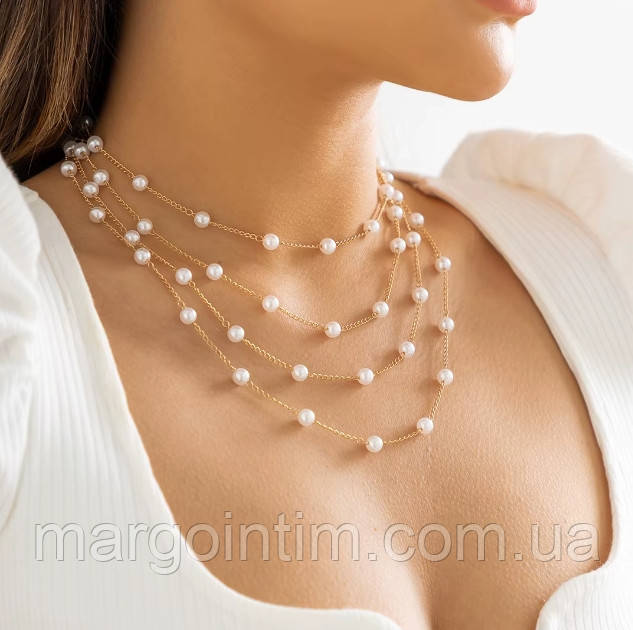 Чокер намисто Прикраса для шиї  з перлами у 4 слоя, фото 1