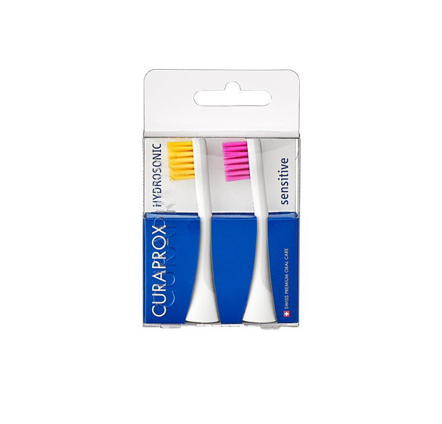 Насадки Sensitive для звукової електрощітки Curaprox Hydrosonic Ortho (2шт) жовтий/рожевий