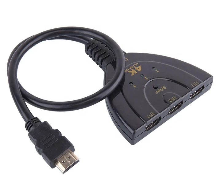 Коммутатор HDMI 4K switch перемикач 3 на 1 свіч спліттер для монітора ТБ з вихідним кабелем HDMI 3x1 switcher (AY06)