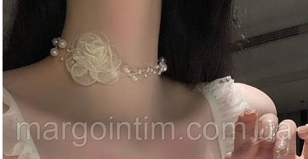 Чокер намисто Прикраса для шиї  з перлами з трояндою, фото 1