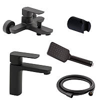 Набір змішувачів 5 в 1 Qtap Lipno QTLIPNO1023101CB + QTNH3023101DCB для ванни з душовим гарнітуром чорний