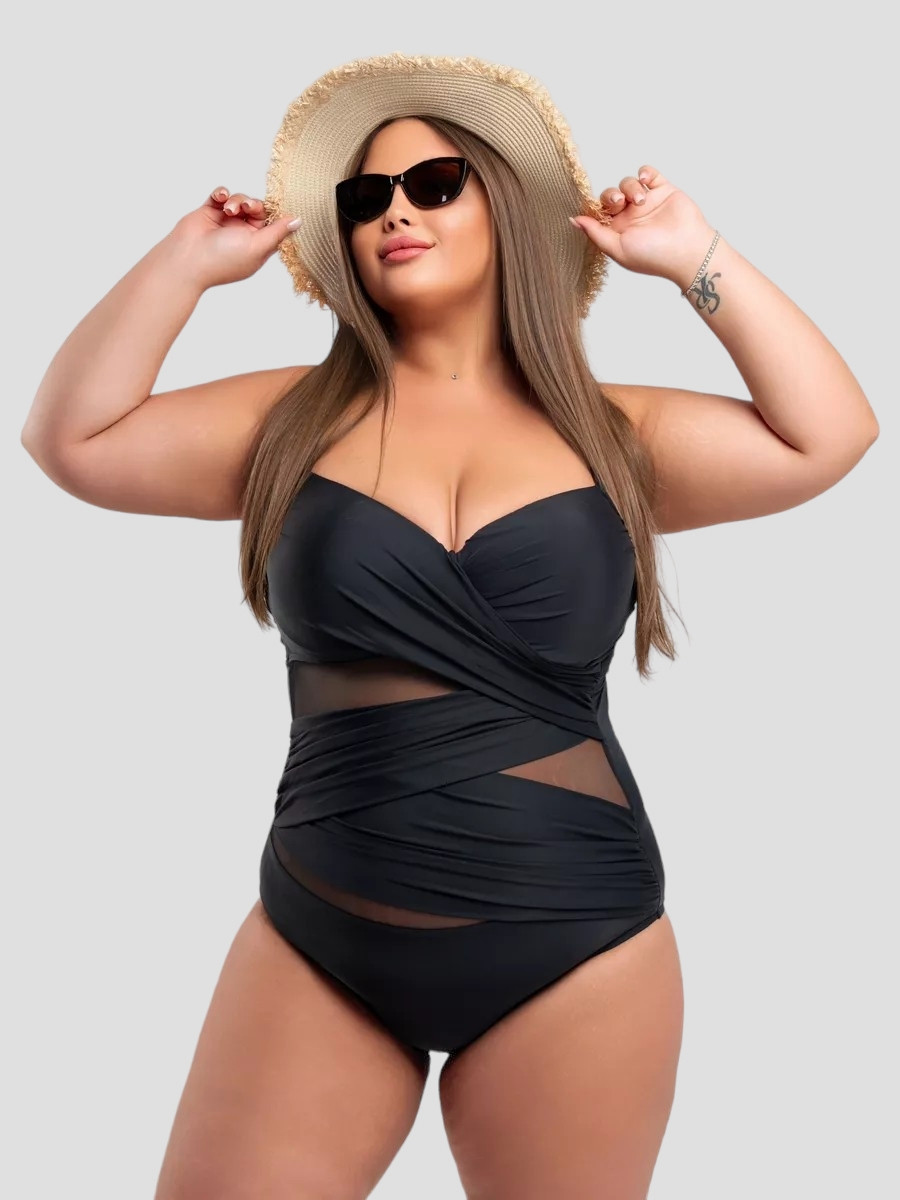 Злитий купальник з сіткою Fuba 2105 чорний 48 50 52 54 56 розмір