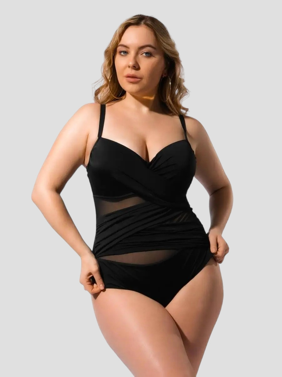 Цілисний купальник з сіткою Fuba 2105  чорний 48 50 52 54 56 розмір