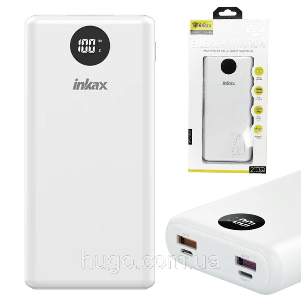 Повербанк 20000 мАг з дисплеєм, 2хUSB, INKAX PV-48 / Павербанк для телефону / Портативний зарядний пристрій, фото 1