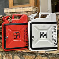 Каністра бар 10 л у червоному кольорі, зі склянками, оригінальний подарунок босові, шефу, командиру