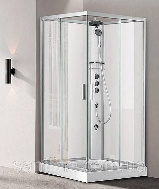Душовий бокс без даху 90х90х210 см DUSEL HIKE Satin квадратний розсувна душова кабіна прозоре скло, фото 1