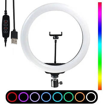 Кільцева RGB лампа 30 см, від USB, MJ 300 Soft Ring Light / Світлодіодна LED лампа для блогера / Лампа кільце