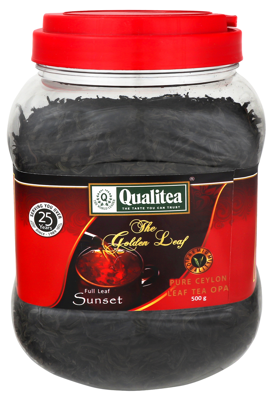 ОРИГІНАЛ! Чай чорнийQualitea Sunset OPA 500 г крупнолистовий у пластиковій банці, Шрі-Ланка