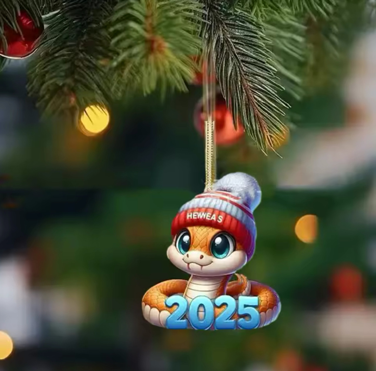 2D ялинка акрилова підвісна прикраса у формі Змії символ нового року 2025