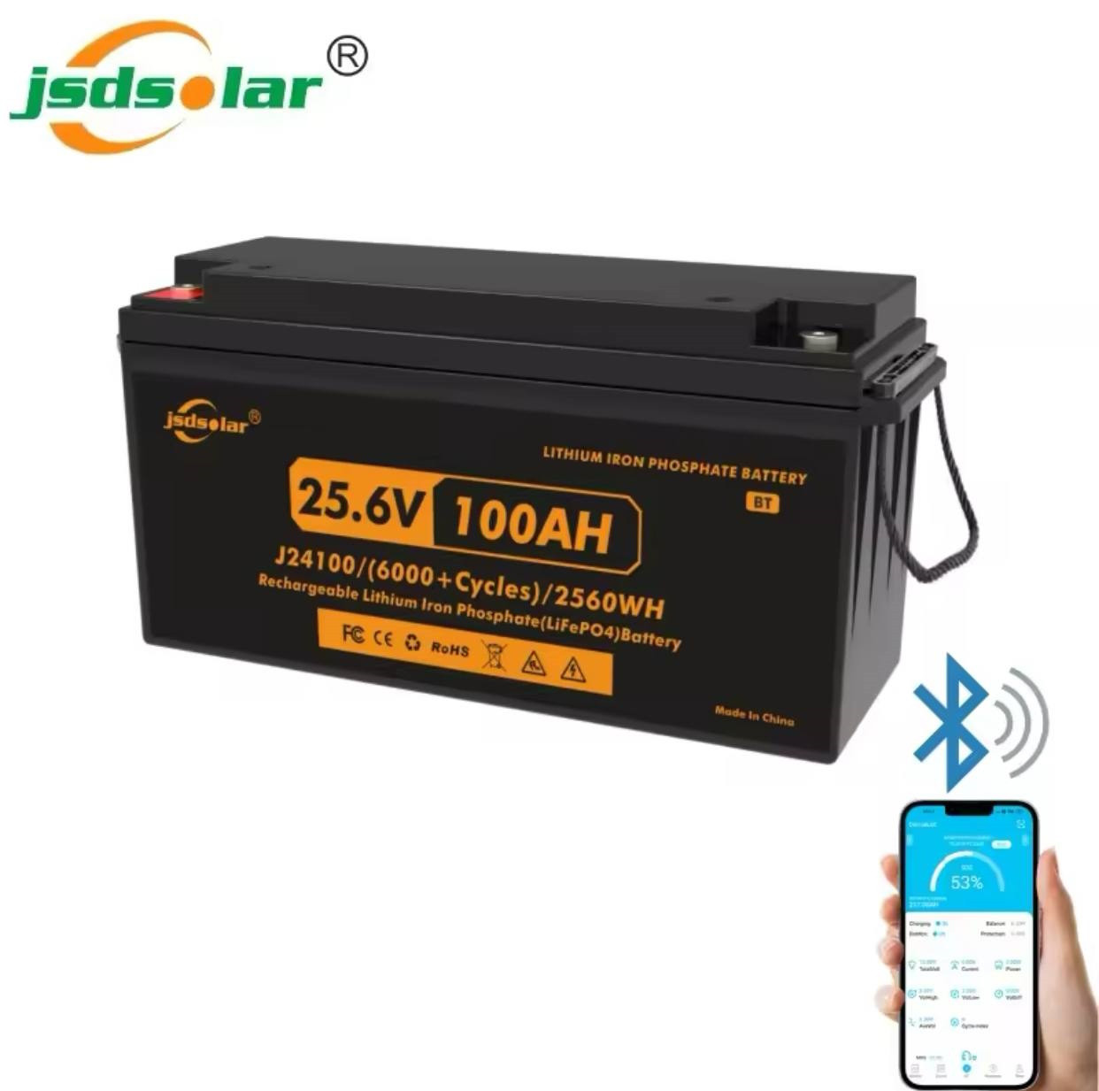 24-Вольтова літій залізо-фосфатна батарея (LiFePO4) JSD Solar JY24100LY 24V 100Ah Bluetooth ємністю 100Ah
