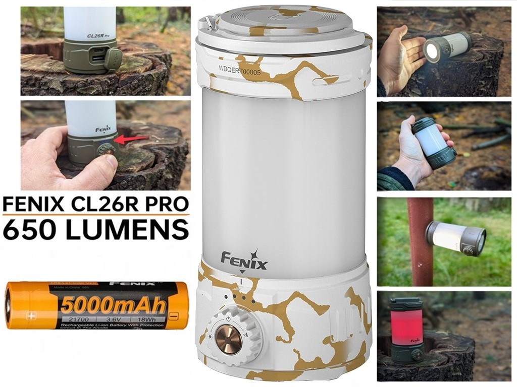 Кемпінговий ліхтар FENIX CL26R Pro з функцією POWERBANK + RED LIGHT (500LM, 408 годин, 5000 mAh, Type-C)