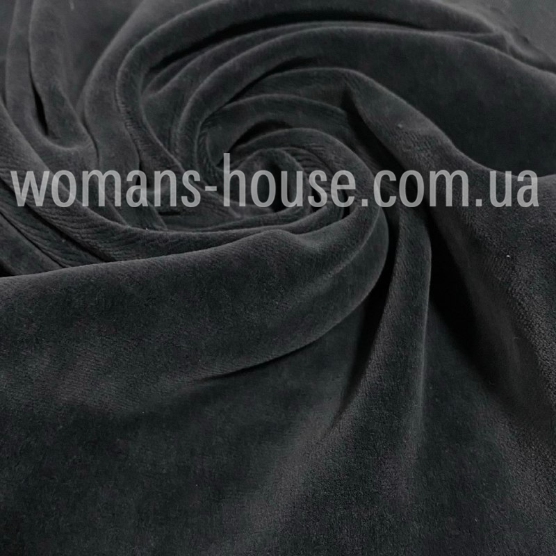 Тканина велюр бавняний 180 см стрейч 400 г/м2 Туреччина Темно-сірий, фото 1