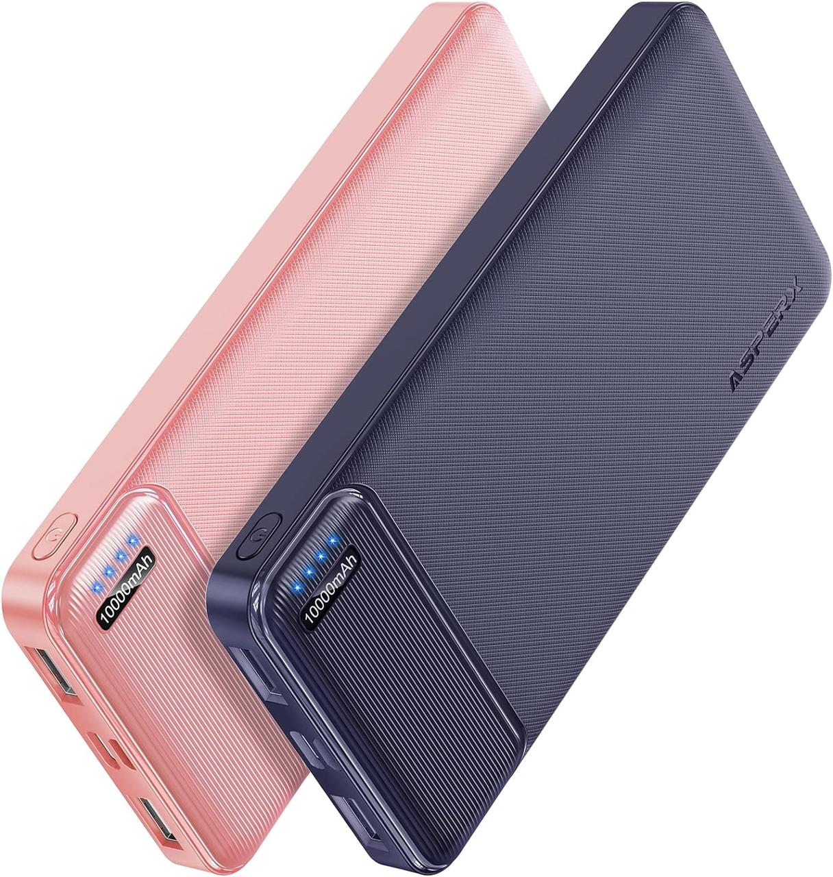 AsperX Пакет з 2 портативних зарядних пристроїв з виходом USB C 10000 мАг, портативний зарядний пристрій, зовнішній акумулятор