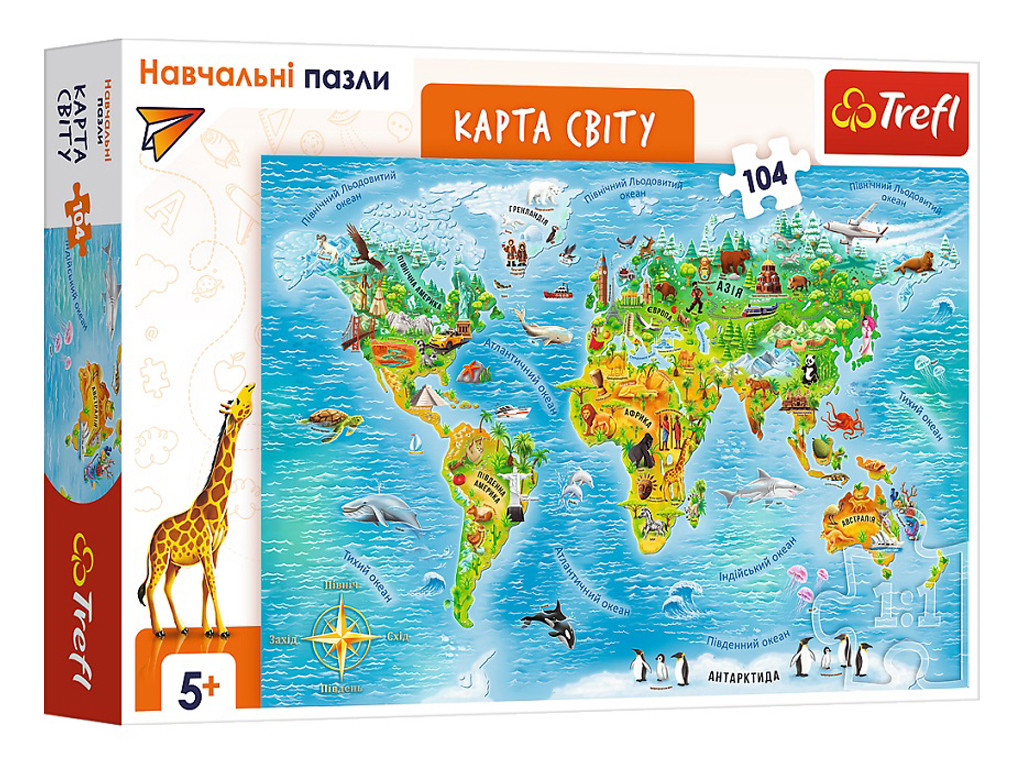 Пазли навчальні. Карта світу Українська версія (104 ел.) 15566 (Trefl)