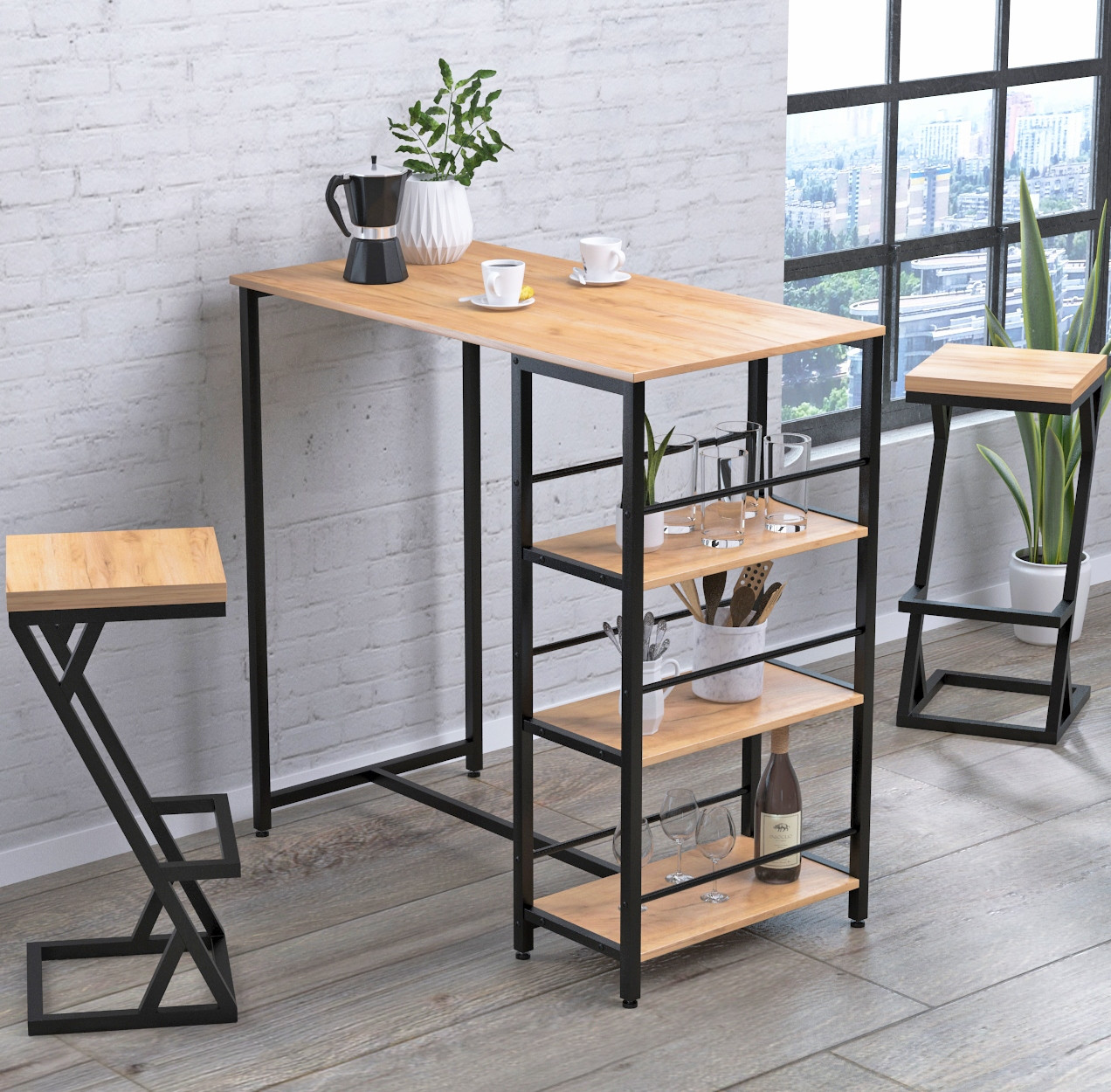Барний стіл зі стелажем у стилі Loft Industrial для кухні BSS-110 Loft Design