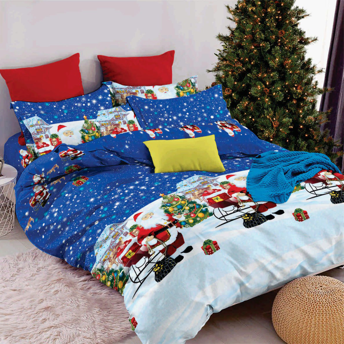 Підковдра на блискавці 145х215 (Бязь) | Полуторна підковдра від виробника "Королева Ночі" | Санта-Клаус з подарунками, фото 1