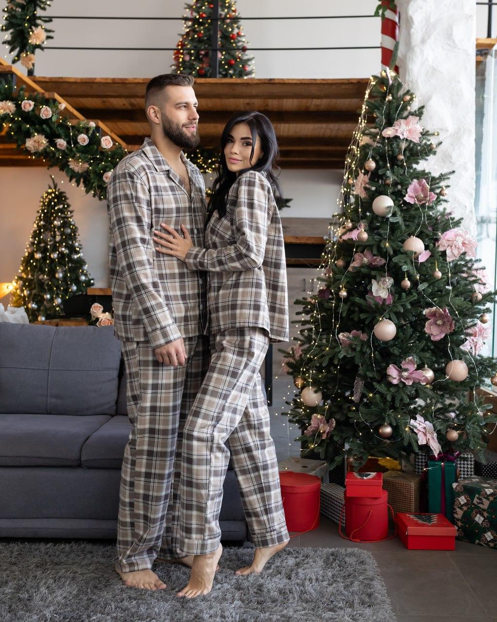 Жіноча піжама в трендову клітинку Бежевий XS