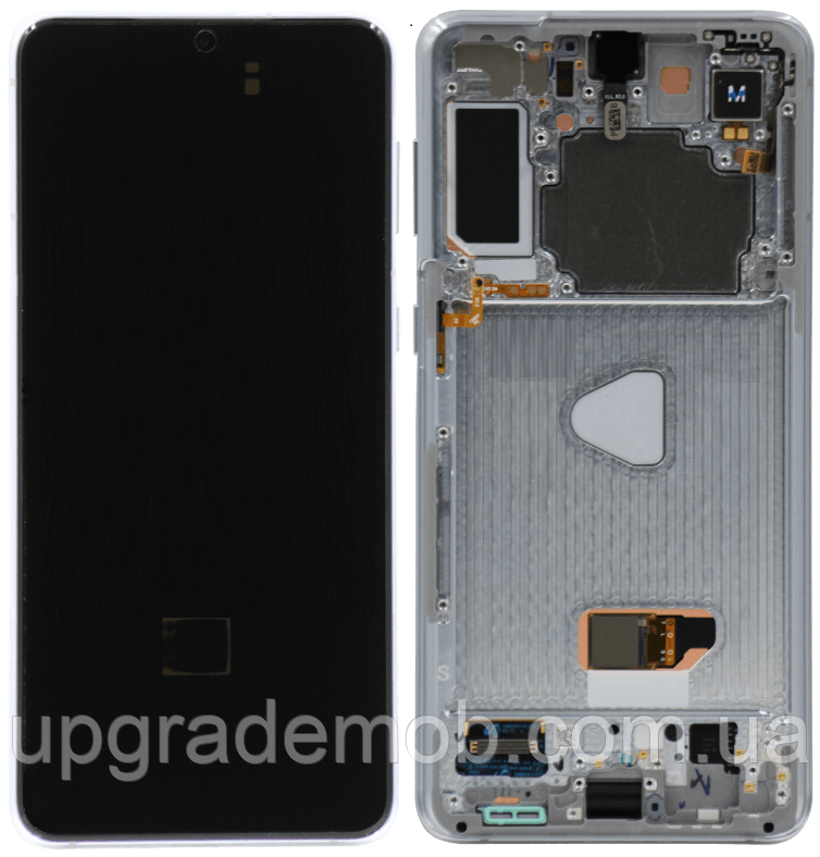 Дисплей модуль тачскрин Samsung G996 Galaxy S21 5G чорний OLED з рамкою сріблястого кольору Phantom Silver