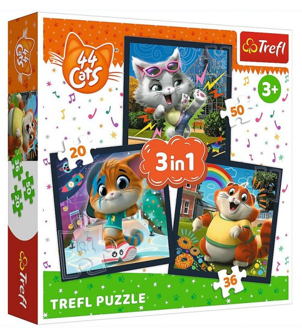 Пазли 3 в 1 Познайомтесь з кошенятами. 44 Cats (20,36,50 ел.) 34865 (Trefl)