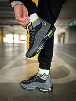 Зимові Чоловічі Кросівки Nike Air Max 95 Sneakerboot Volt / Найк Аїр Макс 95 Снікербут Темно Сірі із Зеленим, фото 6