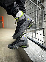 Зимові Чоловічі Кросівки Nike Air Max 95 Sneakerboot Volt / Найк Аїр Макс 95 Снікербут Темно Сірі із Зеленим, фото 5