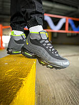 Зимові Чоловічі Кросівки Nike Air Max 95 Sneakerboot Volt / Найк Аїр Макс 95 Снікербут Темно Сірі із Зеленим, фото 4