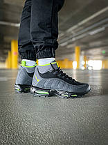 Зимові Чоловічі Кросівки Nike Air Max 95 Sneakerboot Volt / Найк Аїр Макс 95 Снікербут Темно Сірі із Зеленим, фото 3