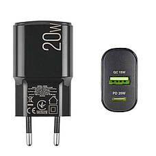 Мережевий зарядний пристрій Winso Pro PD20W USB-C+USB-A чорний, фото 3