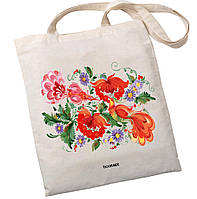 Екошопер BookOpt BK4002 Петриківський розпис Червоні квіти бежевий