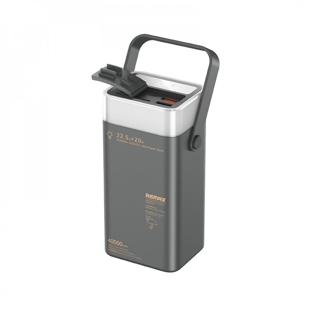 Power Bank 40000 mAh — Remax RPP-596 20W+22.5W Colorful LED Fast charging — Gray