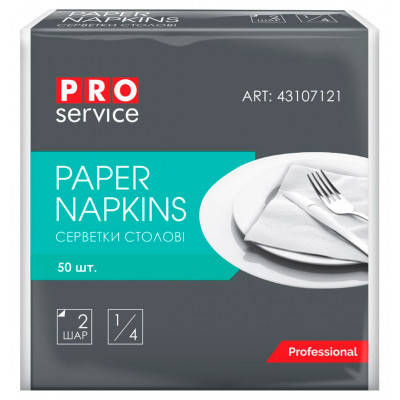Серветки столові PRO service Premium двошарові складання 1/4 Білі 50 шт. (4823071621624), фото 1