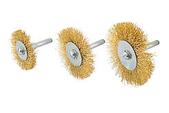 Набір щіток 3 шт. — дискові зі стрижнем 1/4" MASTERTOOL з рифленого латунового дроту Ø50/63/75 мм
