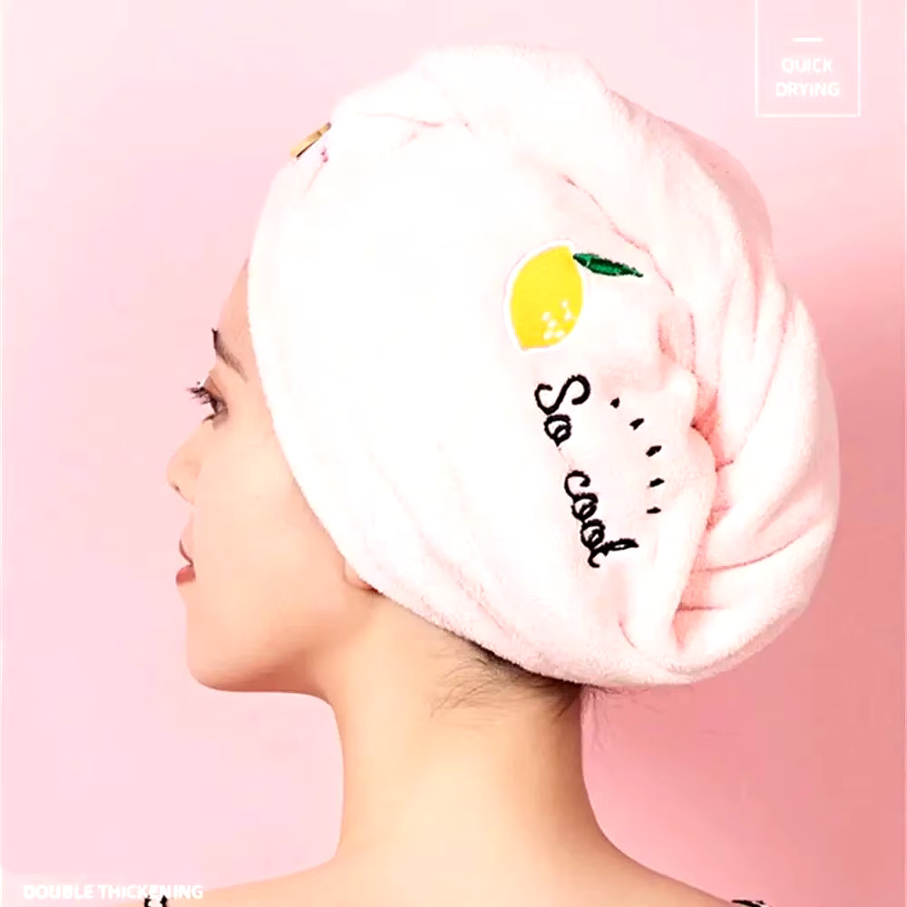 Жіночий рушник для волосся Towel Lemon рожевий м'який швидкосохнучий тюрбан для сушіння голови суперпоглинаючий
