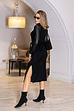 Ангорова тепла жіноча сукня міді зі вставками з екошкіри з поясом красива вечірня для повних жінок, фото 9