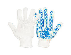 Рукавиці трикотажні MASTERTOOL MASTER ПВХ-візерунок 60% бавовна/40% поліестер 7 кл 3 нитки 90 гр біло-сині 83-0307