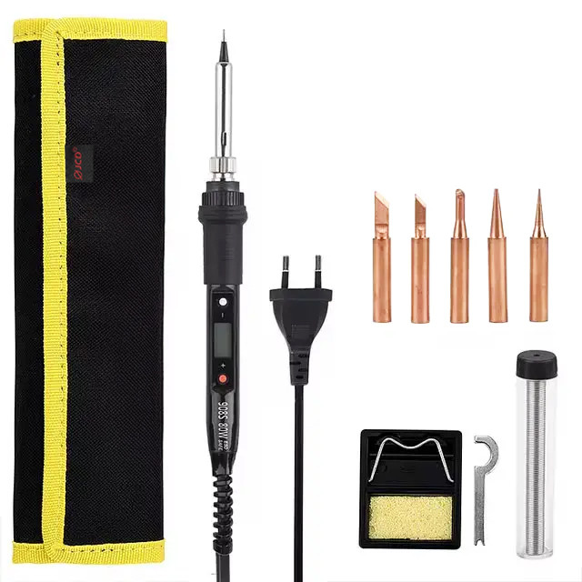 Паяльник з регулюванням температури та змінними жалами JCD 908S 80W + набір (пенал) + змінні жала, фото 1