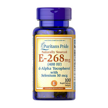 Puritan's Pride Vitamin E-268 mg natural (400 IU) alpha tocopheryl with selenium 50 mcg (100 softgels)
