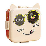 Ланчбокс дитячий Super Cat 1600 мл на два рівні з соусницею бежевий/жовтогарячий (LB-165523), фото 3
