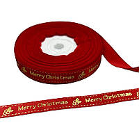 Стрічка атласна 1,2 см (1 м) Мerry Cristmas (з пуансеією), червона