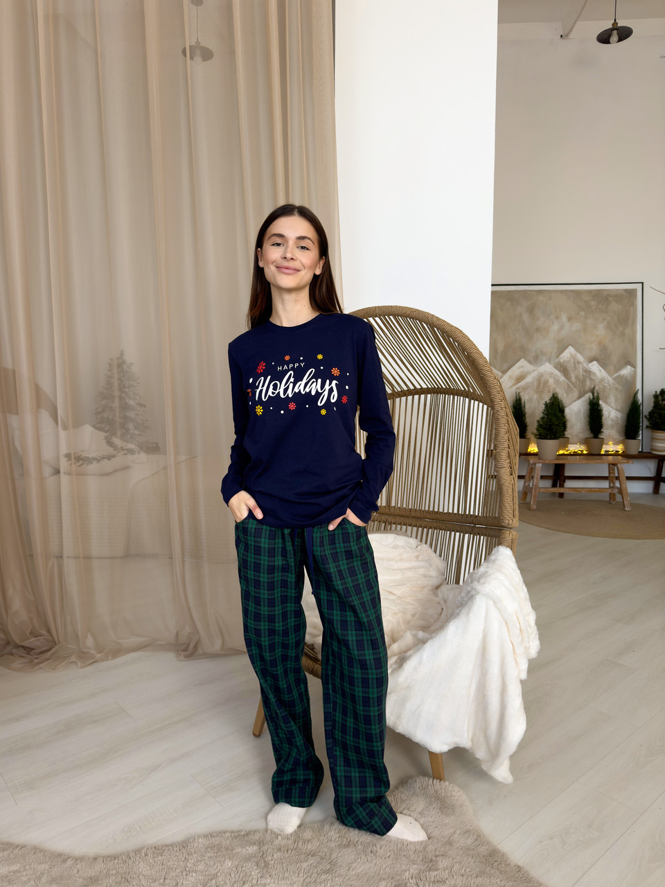 Жіноча піжама COSY новорічна Бруклін XL зелено-синя