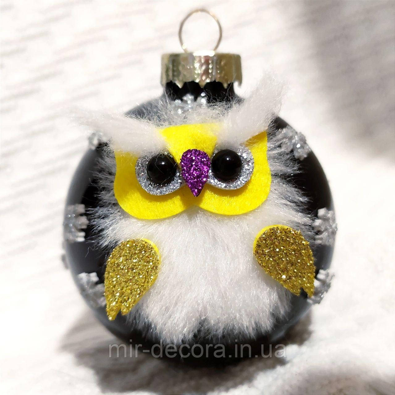 Ялинкова скляна куля 65 мм "Сова пухнаста", фото 1