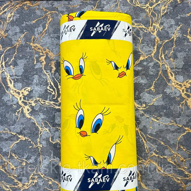 Тканина ранфорс оптом "Канарейка Tweety" (рулонами), фото 1
