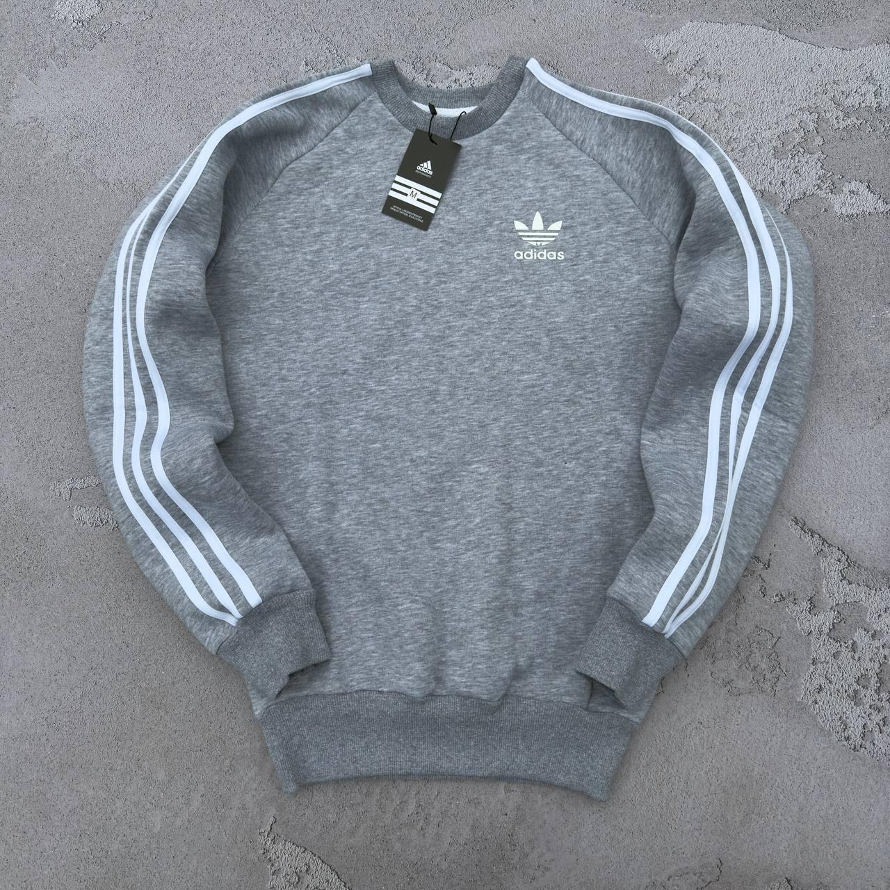 Толстовка зимова чоловіча Adidas сіра тепла кофта свитшот на флісі адідас