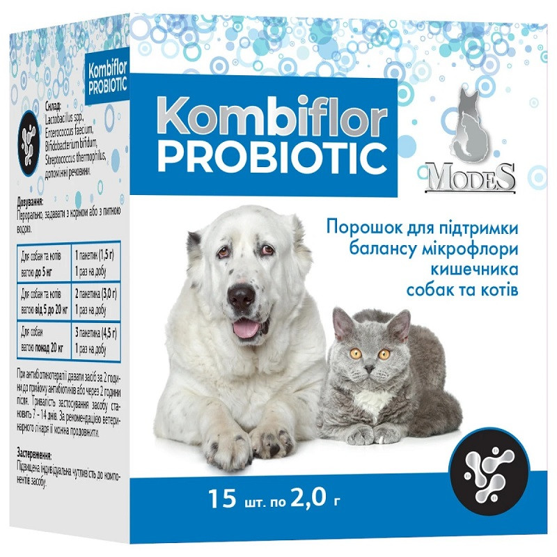 Порошок Modes Kombiflor Probiotic Модес Комбіфлор для підтримки кишківника собак та котів 15 шт./2г