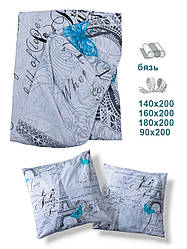 Набір (Бязь) | Простирадло на резинці та дві наволочки "Подорож до Парижу"