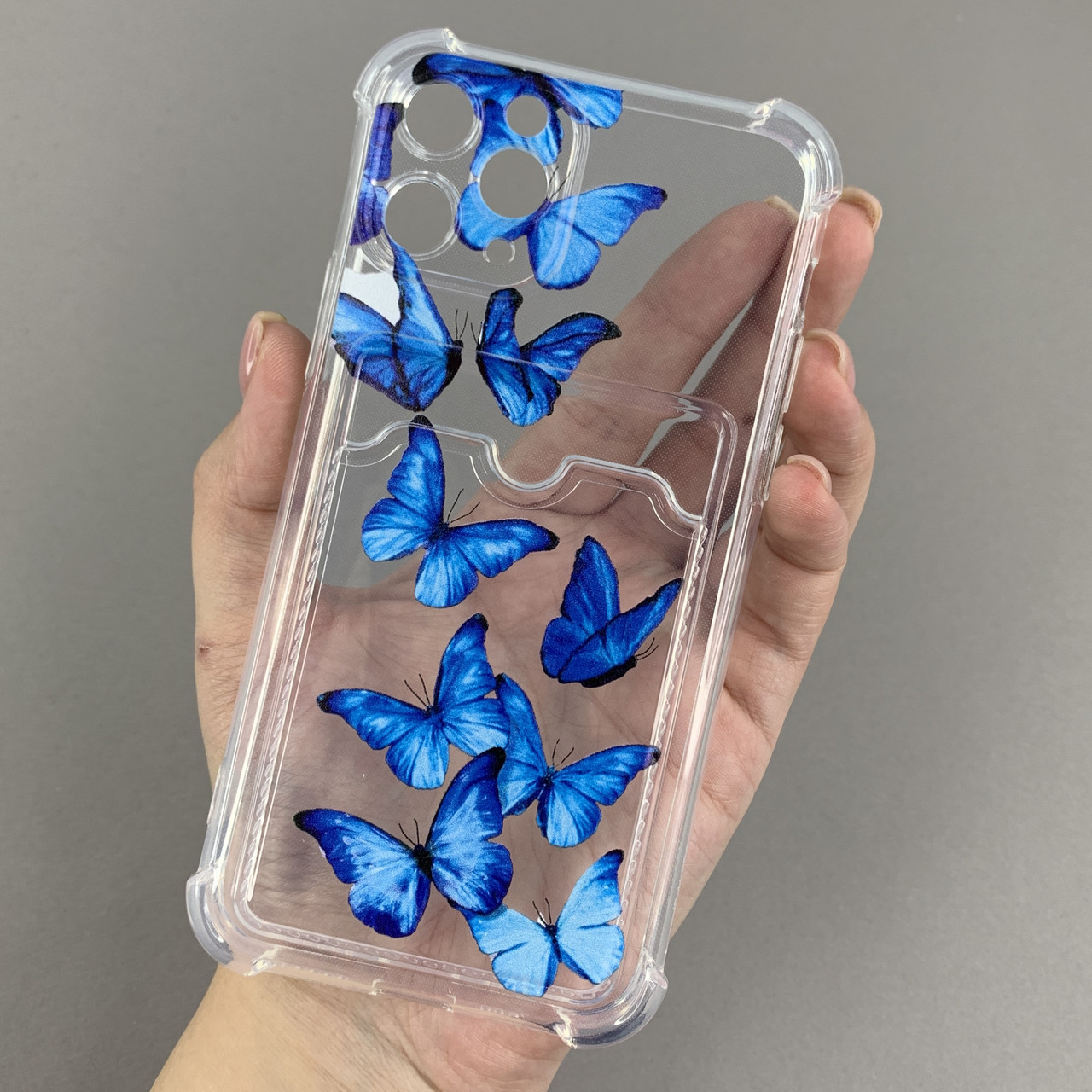 Чохол для Apple iPhone 11 Pro чохол із синіми метеликами з кишенею для карт на айфон 11 про прозорий q01y