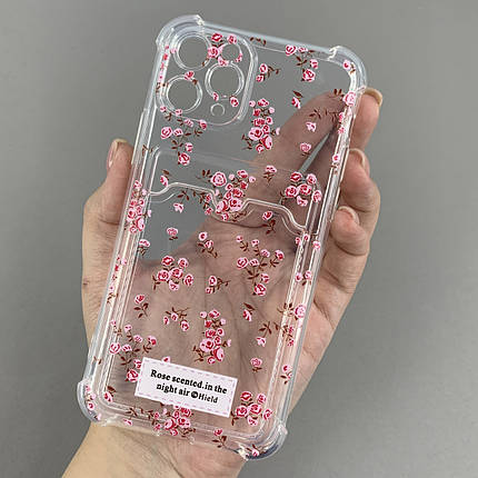 Чохол для Apple iPhone 11 Pro чохол з трояндочками з кишенею для карт на телефон айфон 11 про прозорий q01y, фото 1