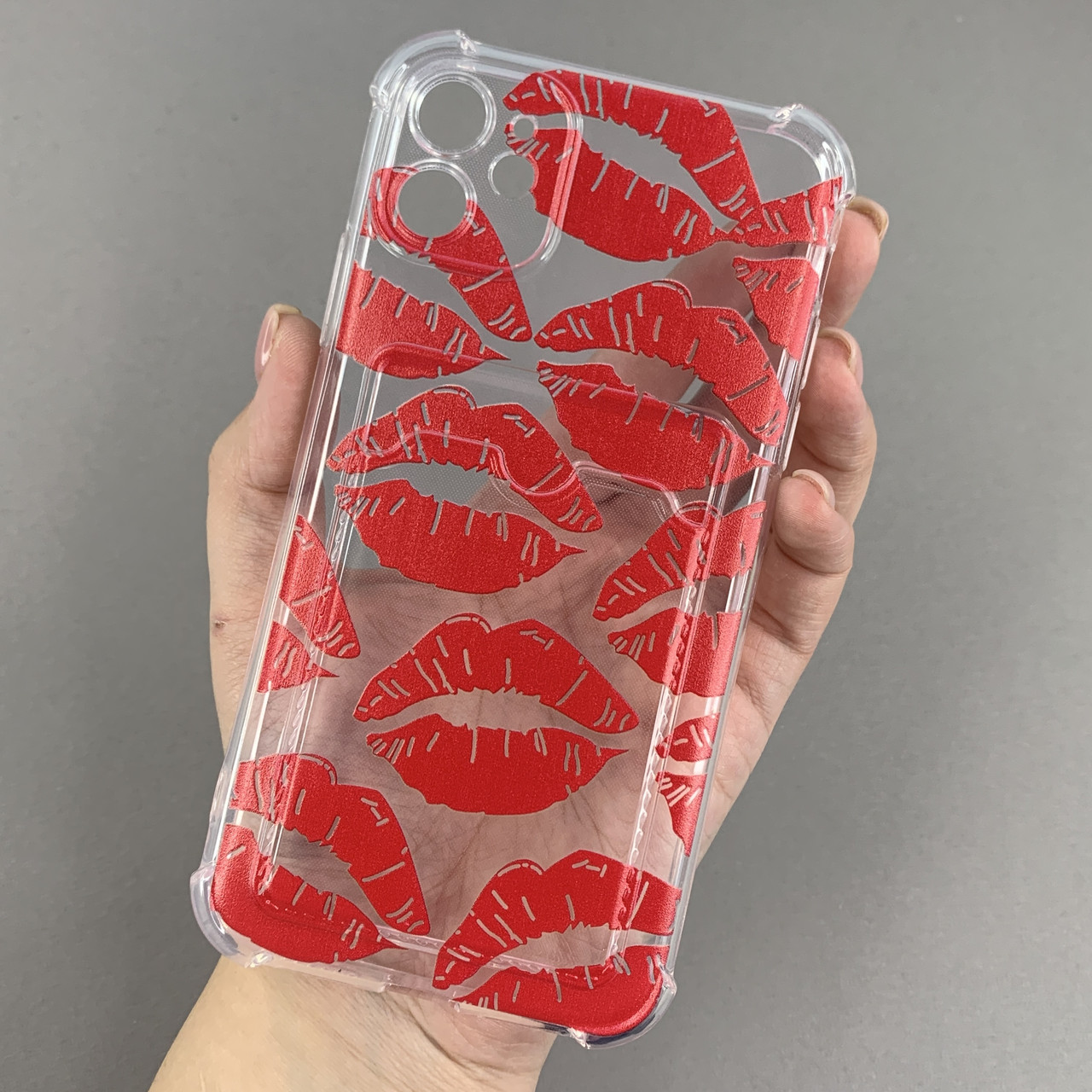 Чохол для Apple iPhone 11 чохол з червоними губами з кишенею для карт на телефон айфон 11 прозорий q01y