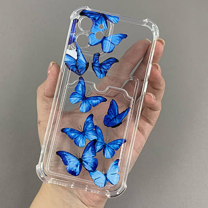 Чохол для Apple iPhone 12 чохол із синіми метеликами з кишенею для карт на айфон 12 прозорий q01y, фото 1